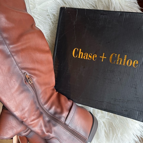 Chase + Chloe Brown Over the Knee Boots Classic Equestrian Style Maggy 3 - Picture 2 of 9